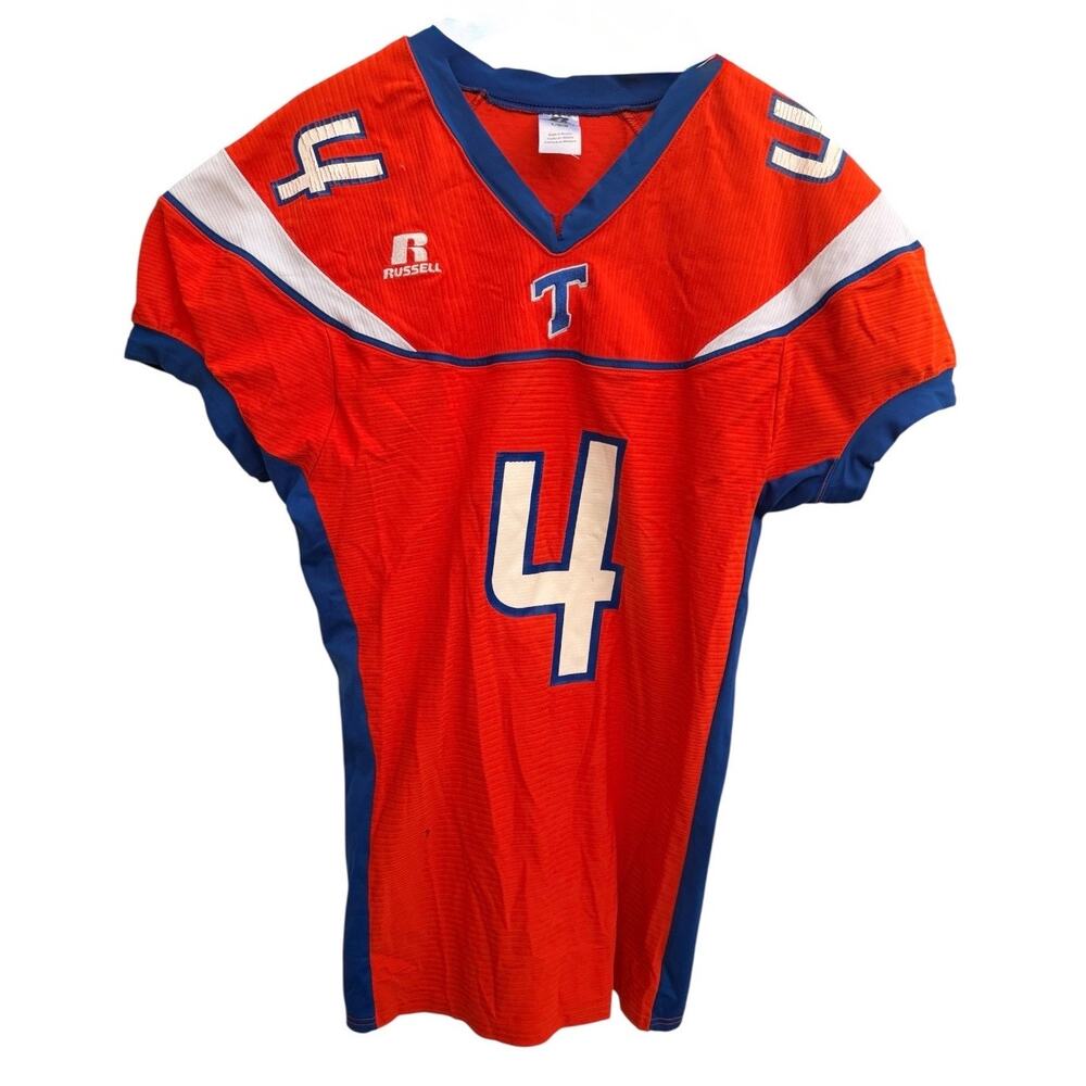 Russell Athletic Football Jersey Number 4 Orange Blue Mens Large